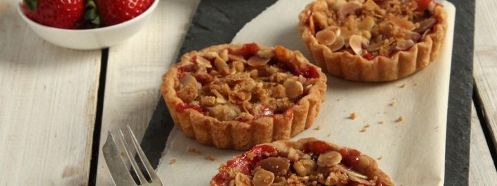 Strawberry and almond crumble tarts