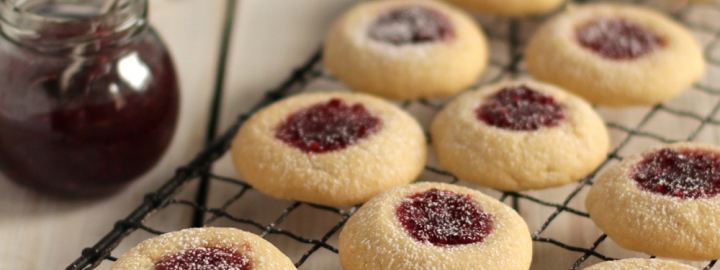 Raspberry jam thumbprint cookies