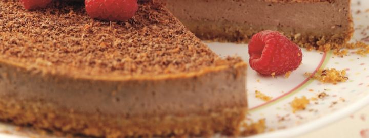 Calorie conscious baked chocolate cheesecake