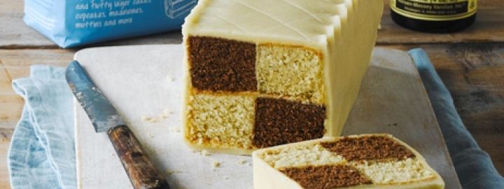 Chocolate and vanilla battenburg cake