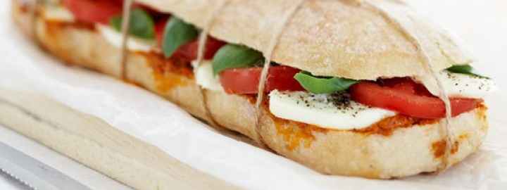 Ciabatta with tomato, basil and mozzarella