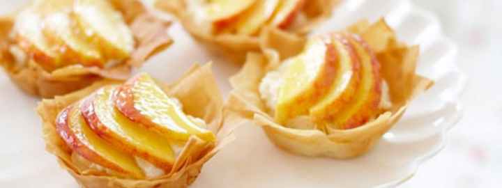 Peach and vanilla mini filo tarts