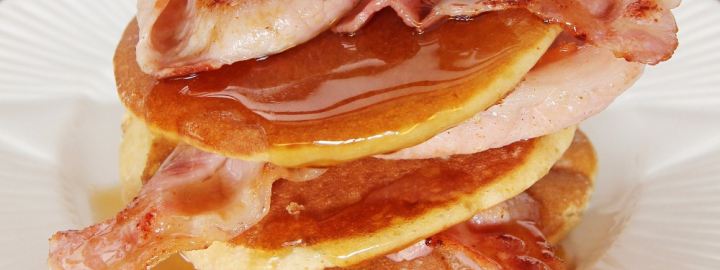 Buttermilk and cinnamon pancakes with bacon