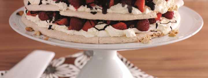 Hazelnut and strawberry vacherin