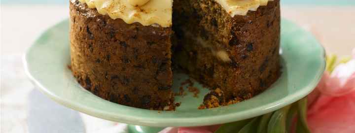 Light fruit cake with marzipan nuggets