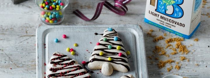 Muscovado Christmas tree meringues