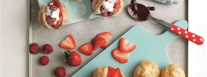 Raspberry and strawberry profiteroles