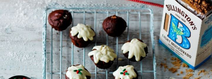 Mini rocky road Christmas pudding muffins