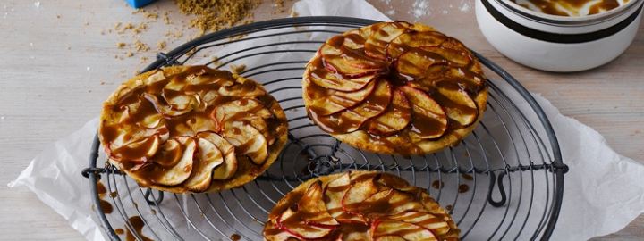 Apple and marzipan tarts with salted caramel glaze